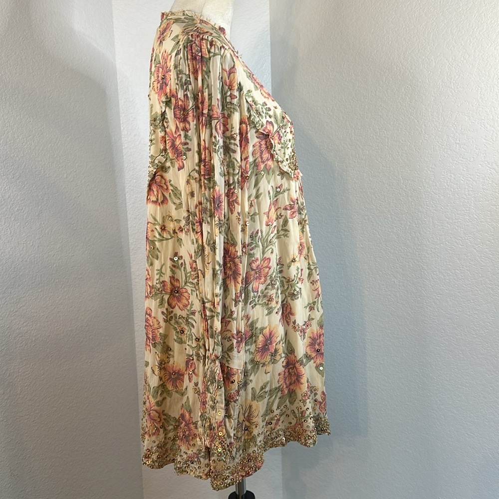 Free People  Hand Beaded Bali Golden Sun Printed Mini Dress SIZE SMALL NWT - Picture 12 of 16
